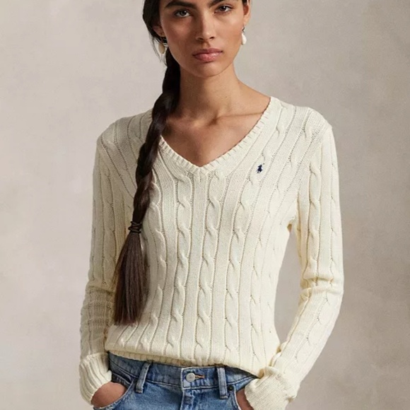 Polo Ralph Lauren Sweaters - Polo Ralph Lauren Women's Cable-Knit Cotton V-Neck Sweater